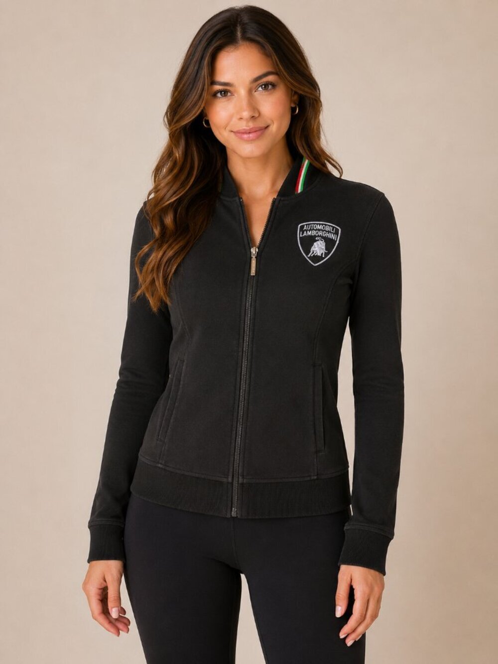 Lamborghini Women’s Track Jacket Black Full Zip Y2K Motorsport Luxury Athleisure